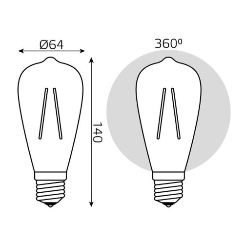 Лампа светодиодная филаментная Black Filament 8Вт ST64 золотая 2400К тепл. бел. E27 740лм GAUSS 157802008 Лампа светодиодная филаментная Black Filament 8Вт ST64 золотая 2400К тепл. бел. E27 740лм GAUSS 157802008
