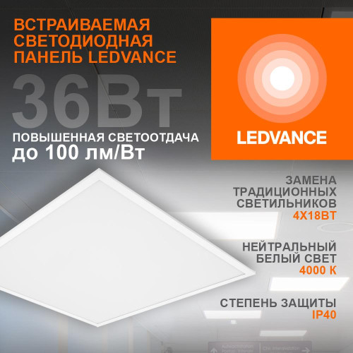 Панель светодиодная/ Панель светодиодная 595х595 светильник ДВО 36Вт 4000К 3600Лм белый ECOCLASS PANEL