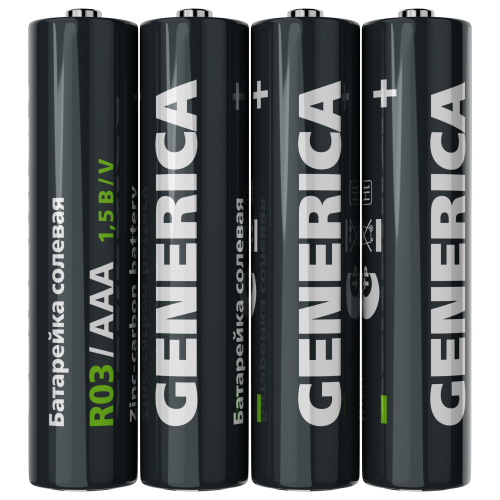 Батарейка солевая R03/AAA (4шт/пленка) GENERICA Батарейка солевая R03/AAA (4шт/пленка) GENERICA