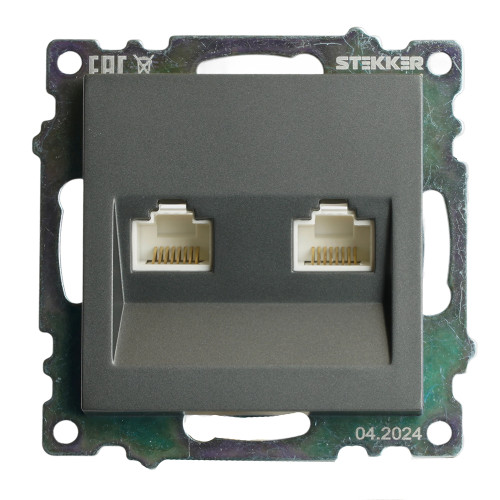 Розетка компьютерная 2-местная RJ-45 (механизм) STEKKER GLS00-7109-06 , серия Катрин, графит Розетка компьютерная 2-местная RJ-45 (механизм) STEKKER GLS00-7109-06 , серия Катрин, графит