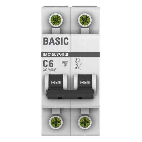 Авт. выкл. ВА 47-29 2P 6А (C) 4,5кА BASIC Авт. выкл. ВА 47-29 2P 6А (C) 4,5кА BASIC