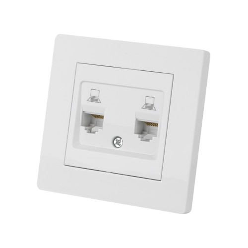Розетка компьютерная двойная RJ45 белая Розетка компьютерная двойная RJ45 белая