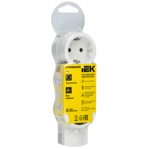 STANDARD Колодка для удлинителя с заземлением К03 3 места белая IEK STANDARD Колодка для удлинителя с заземлением К03 3 места белая IEK
