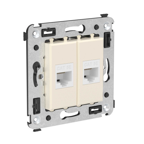 Компьютерная розетка RJ-45 без шторки в стену, кат.5е двойная, Avanti, ванильная дымка Компьютерная розетка RJ-45 без шторки в стену, кат.5е двойная, Avanti, ванильная дымка