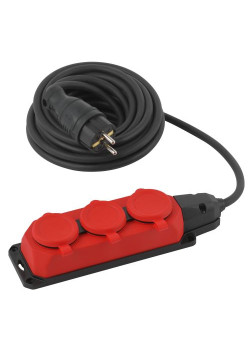 Удлинитель силовой UK-3e-3x1.5-5m-IP44(KG) с заземлением 3 розетки каучук 5м КГ 3х1.5кв.мм IP44 Эра Б0057579