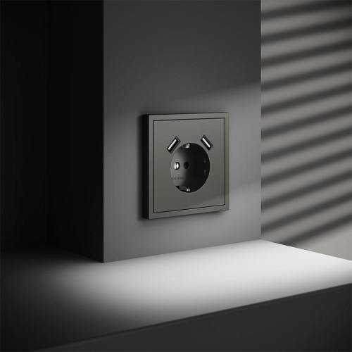 Розетка 1-м СП S70 16А с USB A+A с заземл. защ. шторки механизм титан Voltum VLS040406 Розетка 1-м СП S70 16А с USB A+A с заземл. защ. шторки механизм титан Voltum VLS040406