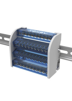 Шина на DIN-рейку в корпусе (кросс-модуль) 4 группы по 11 отверстий 125А TOKOV ELECTRICT KE-DBTB-125-4-11/3L+PEN