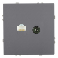 Розетка TV + компьютерная RJ-45 (механизм), STEKKER, серия Эмили, RST00-5106-10, платиново-серый, soft touch