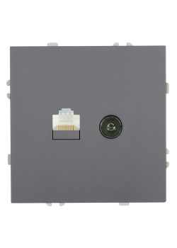 Розетка TV + компьютерная RJ-45 (механизм), STEKKER, серия Эмили, RST00-5106-10, платиново-серый, soft touch