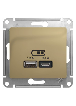 GLOSSA USB РОЗЕТКА А+С, 5В/2,4А, 2х5В/1,2А, механизм, ТИТАН