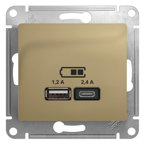 GLOSSA USB РОЗЕТКА А+С, 5В/2,4А, 2х5В/1,2А, механизм, ТИТАН