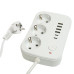Удлинитель 3-местный c/з 3x1 мм2, 1,8 м, 250В, 10А, 4USB+2Type-C 2,4А, серия Home plus, белый STEKKER HM09-36-02