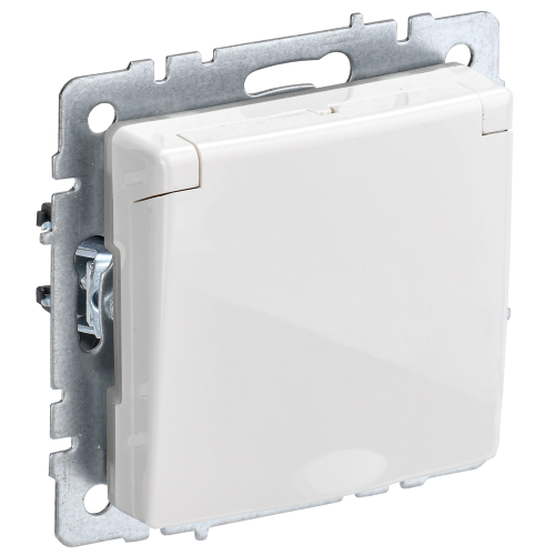 BRITE Розетка 1-местная с заземлением с защитными шторками и крышкой 16А IP44 РСбш10-3-44-БрБ белый IEK