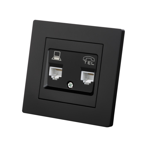 Розетка телефонная RJ11 + компьютерная RJ45 черная 