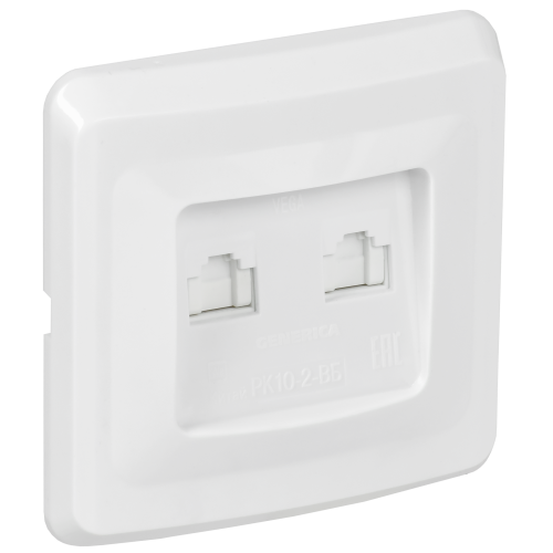VEGA Розетка 2-местная компьютерная RJ45 кат.5е РК10-2-ВБ белый GENERICA