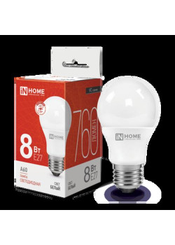 Лампа светодиодная/ Лампа светодиодная LED-A60-VC 8Вт 230В Е27 4000К 760Лм IN HOME