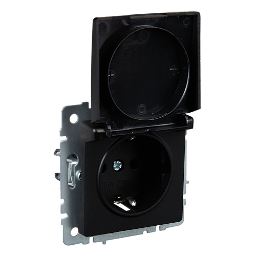 BRITE Розетка 1-местная с заземлением с защитными шторками и крышкой 16А IP20 РСбш10-3-БрЧ черный IEK BRITE Розетка 1-местная с заземлением с защитными шторками и крышкой 16А IP20 РСбш10-3-БрЧ черный IEK