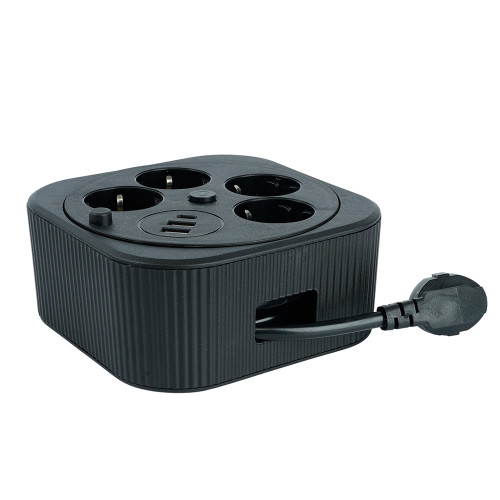 HM16-4-03-USB Удлинитель 4-местный с/з, 3x1,5мм2, 3м, 230В, 16А, 2USB+1С, 2,4А, черный HM16-4-03-USB Удлинитель 4-местный с/з, 3x1,5мм2, 3м, 230В, 16А, 2USB+1С, 2,4А, черный