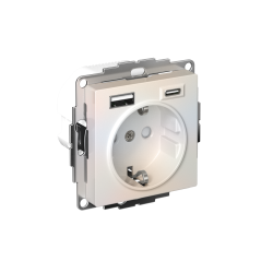 ATLASDESIGN РОЗЕТКА 16А c 2 USB A+C, 5В/2,4А/3,0А, 2х5В/1,5А, механизм, ЖЕМЧУГ