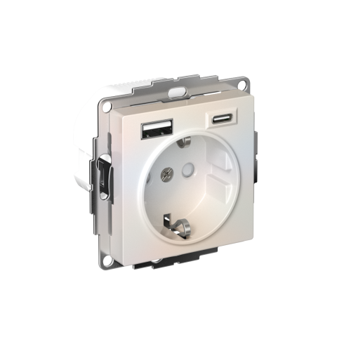 ATLASDESIGN РОЗЕТКА 16А c 2 USB A+C, 5В/2,4А/3,0А, 2х5В/1,5А, механизм, ЖЕМЧУГ