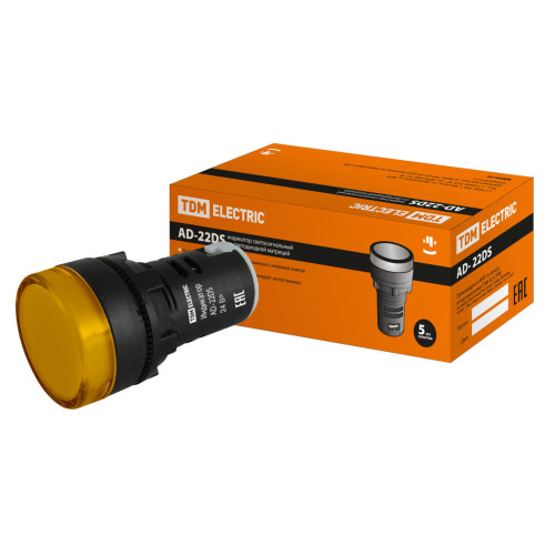 Лампа AD-22DS(LED)матрица d22мм желтый 24В AC/DC TDM
