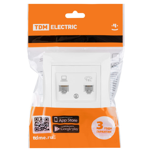 Розетка телефонная RJ11 + компьютерная RJ45 белая Розетка телефонная RJ11 + компьютерная RJ45 белая