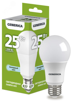 Лампа светодиодная A65 груша 25Вт 230В 6500К E27 GENERICA