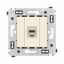 Компьютерная розетка RJ-45 без шторки в стену, кат.6A одинарная  экранированная, Avanti, ванильная дымка