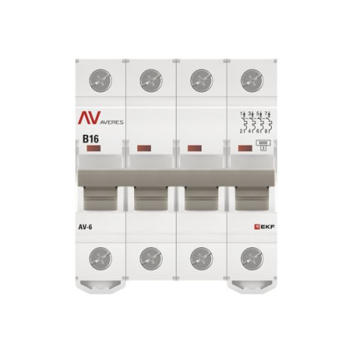 Авт. выкл. AV-6 4P 16A (B) 6kA EKF AVERES Авт. выкл. AV-6 4P 16A (B) 6kA EKF AVERES