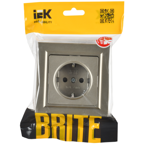 BRITE Розетка 1-местная с заземлением с защитными шторками 16А в сборе РСР14-1-0-БрШ шампань IEK BRITE Розетка 1-местная с заземлением с защитными шторками 16А в сборе РСР14-1-0-БрШ шампань IEK