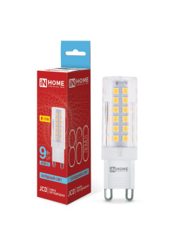 Лампа светодиодная LED-JCD 9Вт капсульная прозрачная 6500К холод. бел. G9 860лм 230В IN HOME 4690612036403