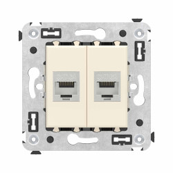Компьютерная розетка RJ-45 без шторки в стену, кат.6А двойная экранированная, Avanti, ванильная дымка