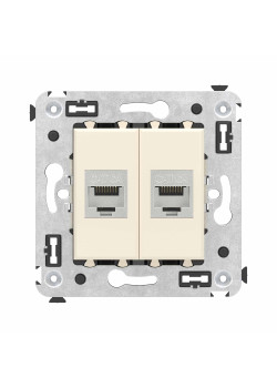 Компьютерная розетка RJ-45 без шторки в стену, кат.6А двойная экранированная, Avanti, ванильная дымка