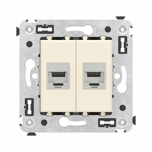 Компьютерная розетка RJ-45 без шторки в стену, кат.6А двойная экранированная, Avanti, ванильная дымка
