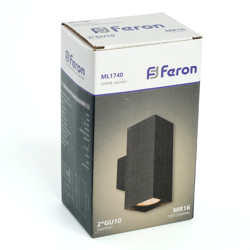 Светильник настенный Feron ML1740 QUAD MR16 35W, 230V, 2*GU10, чёрный IP20 Светильник настенный Feron ML1740 QUAD MR16 35W, 230V, 2*GU10, чёрный IP20