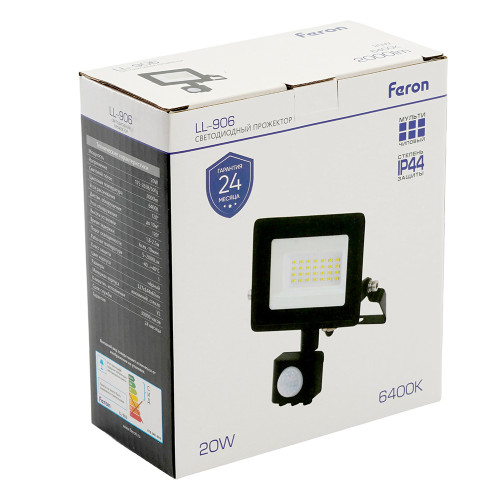 Светодиодный прожектор Feron с датчиком LL-906 IP65 20W 6400K Светодиодный прожектор Feron с датчиком LL-906 IP65 20W 6400K