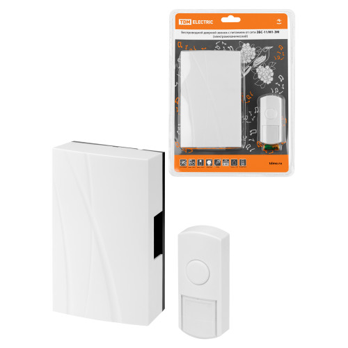 Звонок беспроводной в эл.сеть ЗБС-11/М1-ЭМ (эл.мех, кнопка IP44, AC 230V, многокодовый) TDM
