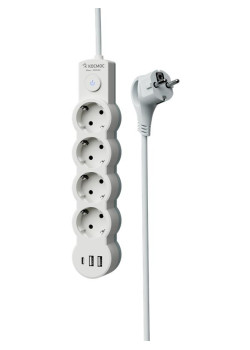 Удлинитель 3х5м с заземл. 10А IP20 USB 2500Вт 220В ПВС 3х1 с выкл. бел. КОСМОС YKsm5m4g-Z-VU10А-W