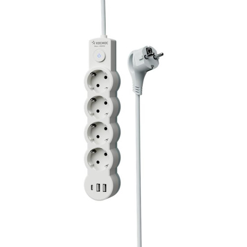 Удлинитель 3х1.5м с заземл. 10А IP20 USB 2500Вт 220В ПВС 3х1 с выкл. бел. КОСМОС YKsm1.5m4g-Z-VU10А-W Удлинитель 3х1.5м с заземл. 10А IP20 USB 2500Вт 220В ПВС 3х1 с выкл. бел. КОСМОС YKsm1.5m4g-Z-VU10А-W