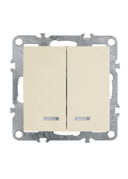 Выключатель 2-клавишный с индикатором (механизм), STEKKER, PSW10-9102-02, 250В, 10А, серия Эрна, слоновая кость