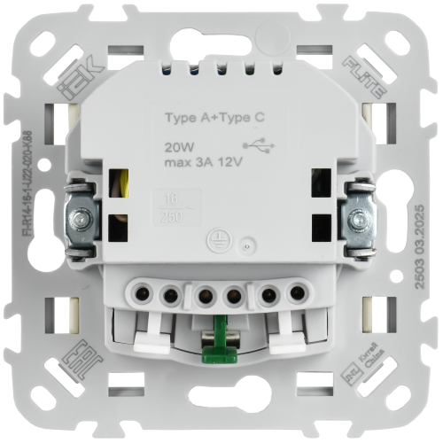FLITE Розетка 1-местная с заземлением с защитными шторками 16А с USB A+C 20Вт безвинтовое крепление РСЮшс11-1-ФлЛ льняной IEK FLITE Розетка 1-местная с заземлением с защитными шторками 16А с USB A+C 20Вт безвинтовое крепление РСЮшс11-1-ФлЛ льняной IEK