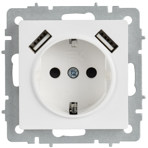 BRITE Розетка 1-местная с заземлением с защитными шторками 16А с USB A+A 5В 2,1А РЮш10-1-БрАБ арктический белый IEK BRITE Розетка 1-местная с заземлением с защитными шторками 16А с USB A+A 5В 2,1А РЮш10-1-БрАБ арктический белый IEK