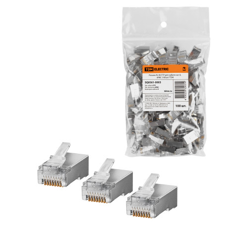 Разъем RJ-45 FTP для кабеля кат. 6, 8P8C (100шт) TDM Разъем RJ-45 FTP для кабеля кат. 6, 8P8C (100шт) TDM