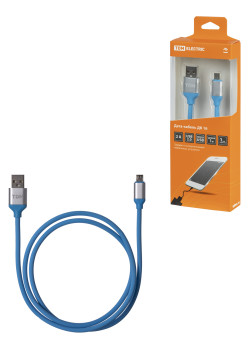 Дата-кабель, ДК 16, USB - micro USB, 1 м, силиконовая оплетка, голубой, TDM
