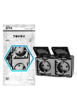 Розетка 2-м ОП Dita 16А IP54 250В с заземл. с крышкой карбон TOKOV ELECTRIC TKL-DT-R2Z-C14-IP54
