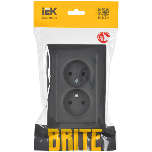 BRITE Розетка 2-местная без заземления без защитных шторок 10А в сборе РС12-2-БрГ графит IEK BRITE Розетка 2-местная без заземления без защитных шторок 10А в сборе РС12-2-БрГ графит IEK