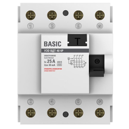 ВДТ ВДТ-40 4P 25А 30мА тип АС эл. 4,5кА BASIC