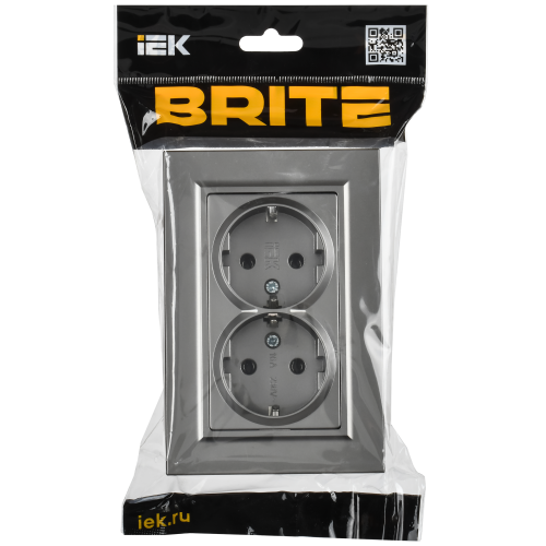 BRITE Розетка 2-местная с заземлением без защитных шторок плоская 16А в сборе РСПл12-3-БрС сталь IEK BRITE Розетка 2-местная с заземлением без защитных шторок плоская 16А в сборе РСПл12-3-БрС сталь IEK