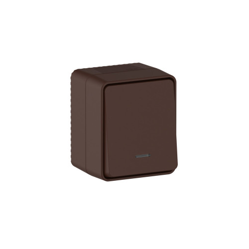 ATLASDESIGN PROFI IP54 О/У 1-клавишный ВЫКЛЮЧАТЕЛЬ с подсветкой, сх.1а, 10АХ, КОРИЧНЕВЫЙ