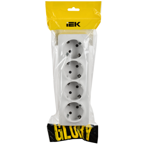 GLORY Розетка 4-местная для открытой установки с заземлением без защитных шторок 16А РС24-3-ХБм белый матовый IEK